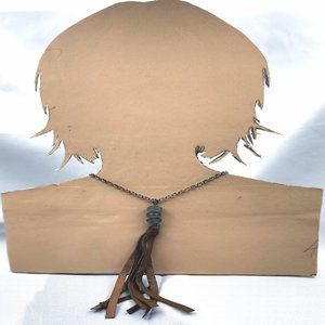 Leather Tassel and Gray Beads Necklace